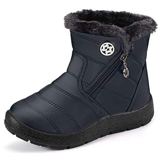 Botas de Nieve para Niños Invierno Calentar Forradas Botines Niña Niño Impermeables Planas Botas Suave Antideslizantes Azul#2 30.5 EU = 31 CN