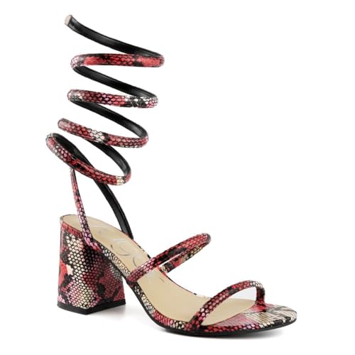 Sugar Women's Strappy Spiral Wrap Block Heel Sandals – Open Toe Dress Heels Comfort – Ankle Strap Party & Wedding Shoes