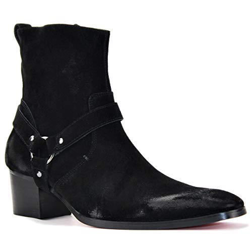 COWSDELLA Dress Boot for Men Casual Chelsea Combat Ankle Boots Black Footwear Leather Shose CD-JY002-BLCK-SUEDE-BELT-9