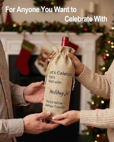 Image of Social Gathering Drawstring Wine Bag - Reusable Wine Gift Bag for Friends, Perfect for Parties, Dinners & Celebrations, Holds 750ml Bottles with Ease