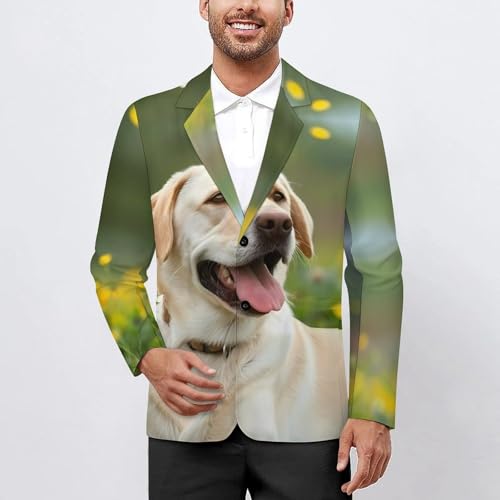 Labrador Retriever Dog Lazy Time Men's Classic Fit Suit Two Button Novelty Printed Casual Stylish Blazer2