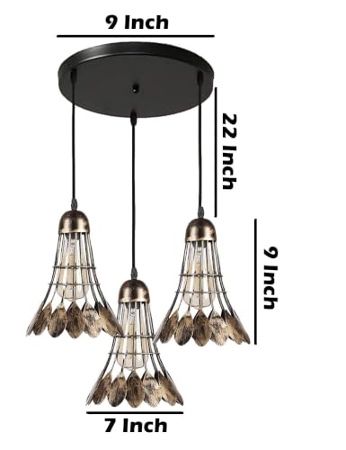 Image of Badminton Shuttle Copper Antique Hanging Light for Home Decor 3-Light Pendant Lamp Metal Ceiling Hanging Light (Bulb Not Included) Cluster Set