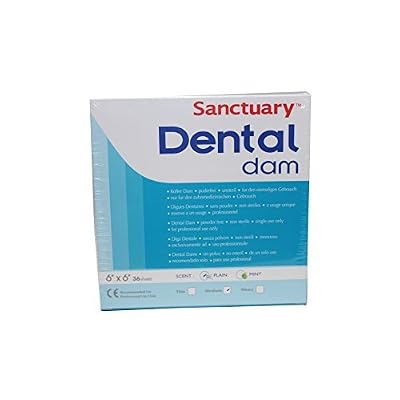 Sanctuary Latex Dental Dam,Powder Free, Pack of 36 (Blue 6 x 6 Medium)