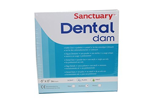 Sanctuary Latex Dental Dam,Powder Free, Pack of 36 (Blue 6" x 6" Medium)