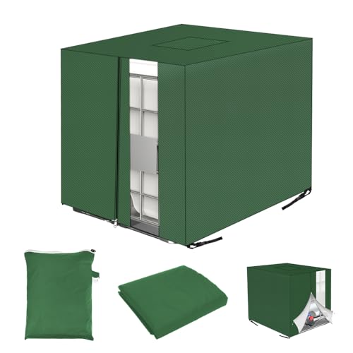 QINERSAW 1000L IBC Tank Abdeckung mit PVC Sichtfenster IBC Tank Cover Abdeckplane Wassertank Schutzabdeckung Schutzhülle Schutzplane Regenwassertank Schutzhaube für Regentonnen 120x100x116cm Grün