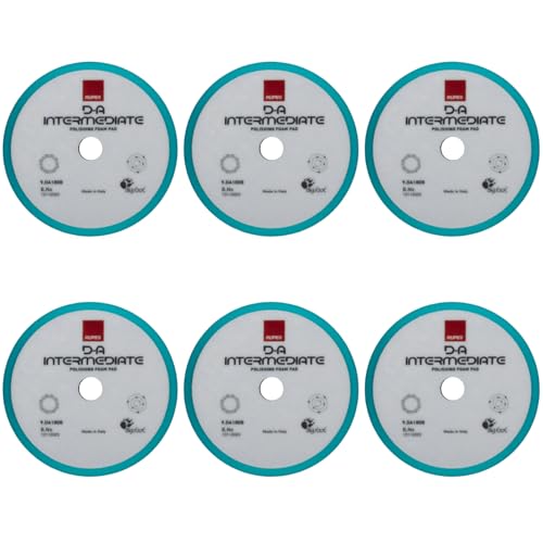 Image of RUPES 180mm Pack of 6 Light Blue D-A Intermediate Foam Polishing Pads Ideal for Moderate to Fine Paint Correction & Gloss Enhancement | Compatible with 6 inch Backing Plate