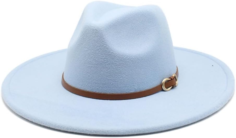 Wide Brim Wool Fedora Hat, Black, Western Style with Leather Band