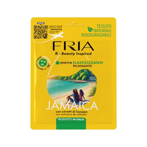 Fria K-Beauty Maschera Viso Jamaica con Estratti di Canapa, Effetto Elasticizzante e Rilassante sulla Pelle, Dermatologicamente Testata, Confezione da 1 Maschera