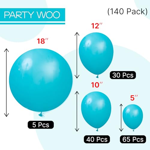 Image of PartyWoo Dark Teal Balloons 140pcs Different Sizes Pack of 18 12 10 5 Inch Turquoise Aqua Blue Teal Balloons for Wedding Baby Shower Gender Reveal Engagement Birthday Pool Party Decorations Blue-Y17
