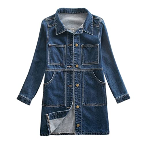 TJLSS Chaqueta Vaquera for Mujer de Primavera y otoño, Pantalones Vaqueros de Manga Larga Informales Holgados, Prendas de Vestir de Talla Grande, Abrigo Cortavientos for Mujer (Color : Dark Blue, Si