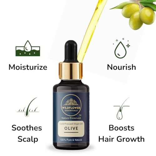 Image of Olive Oil Cold Pressed Virgin Carrier Oil For Face Glow, Hair Growth, Skin Health, Body massage, Acne, Makeup Remover, Lips, Nails (30 ML)