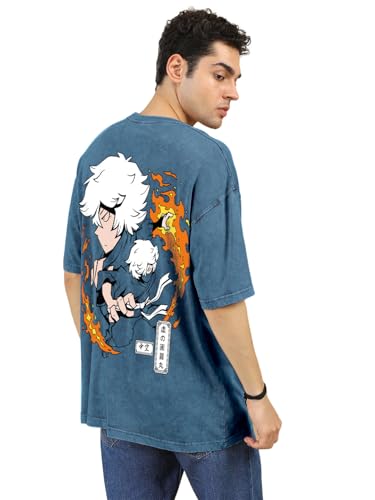 Image of crazymonk Gabimaru Hell of Paradise Printed Anime Oversized T-Shirt - Denim Blue