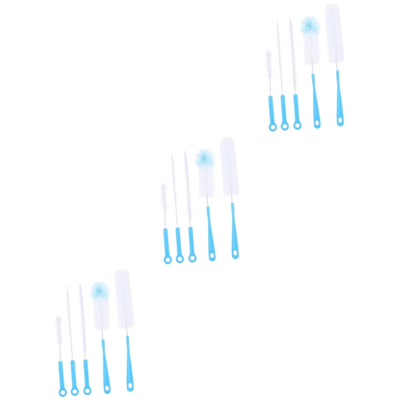 Healvian 3 Juegos Cepillo De Limpieza Biberón para Bebé Cepillo para Fregar Botellas Limpiadores De Pipa Cepillo para Limpiar Biberones Cepillo De Alambre De Acero Blue 5 Piezas * 3