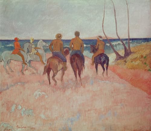 Prints Toile Peinture Murale Cavalier sur la plage Gauguin 60x90