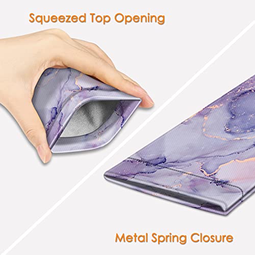 Image of FINTIE Soft Eyeglasses Case with Cleaning Cloth, Portable Squeeze Top Vegan Leather Glasses Pouch, Sunglasses Eyewear Bag