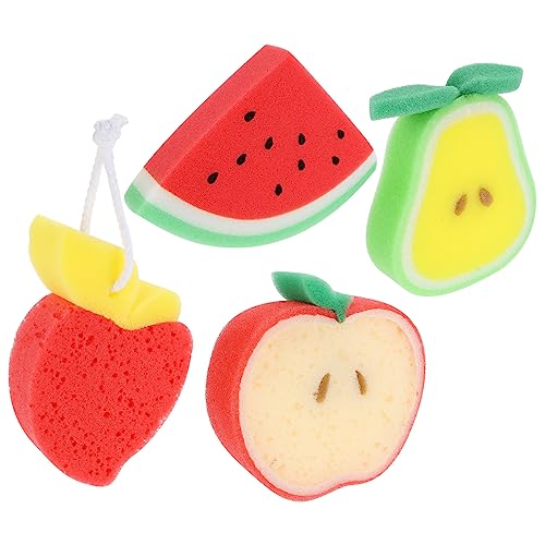 Hemobllo 4 piezas Esponjas de Ducha Frutales para Juego de Accesorios de Baño y Exfoliantes para Limpiar y