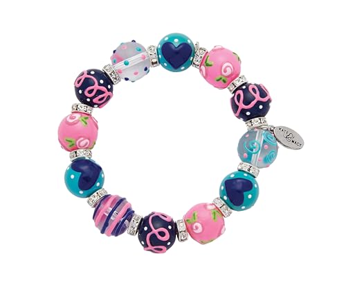 Kate & Macy True Blue Design Painted Glass & Acrylic Beads Rhinestones Bracelet Made By Clementine Design