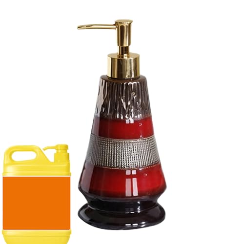 Jescion ハンドソープディスペンサー - キッチン用 石けんディスペンサー レトロ調 | セラミック 詰め替え可能 ボトル 漏れ防止 ホルダー ローション オイル シャワー 化粧台 ホームデコレーション - コンディショナーローションオイル用 ドレッ