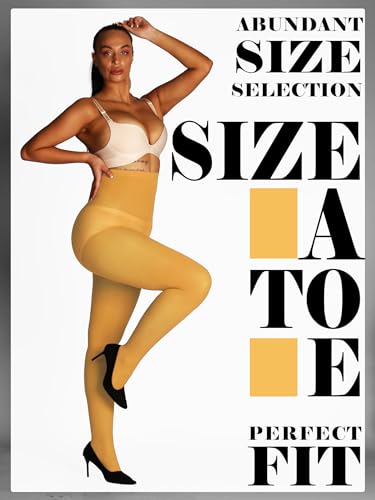 Image of HONENNA Semi Opaque Silky Women Pantyhose Tights, 20+ Colors Invisibly Toe Reinforced 60 Den Size A-E
