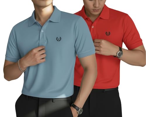 Image of MACK JONNEY Men's Solid Polo T-Shirt | Premium Cotton Blend | Regular Fit | Short Sleeve | Collared Casual Wear|Pack of 2 -MJ-157