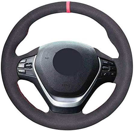 Eiseng Steering Wheel Cover for BMW 3 Series F30 F31 328i 335i 340i Sedan 2013-2018 for BMW 3GT 2014-2018 / for BMW 4 Series 428i 430i 435i 2014-2017 Interior Accessories (Black Suede Red thread)
