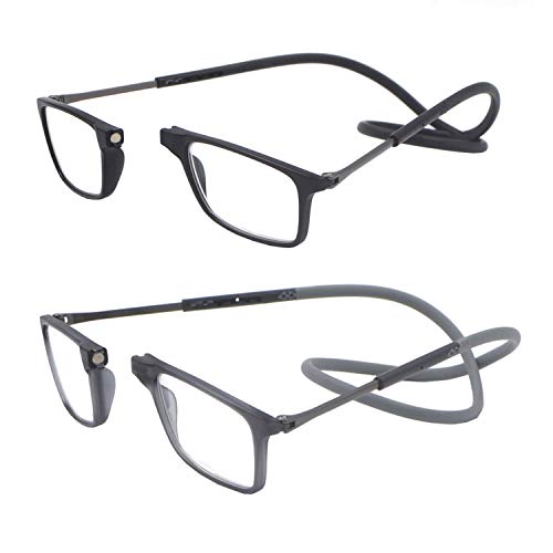 Gafas de lectura magnéticas plegables unisex de 2 paquetes, lector de conexión frontal ajustable (Negro y gris, 2.5X)