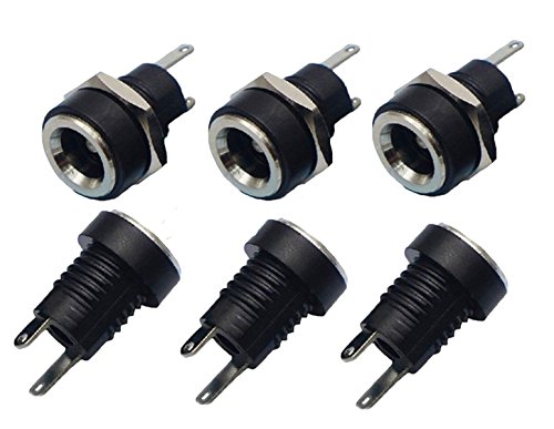YXQ 5.5mmx2.1mm DC Power Supply Jack 2 Pin Socket Female Panel Mount Connector with Hex Washer 6-Pack