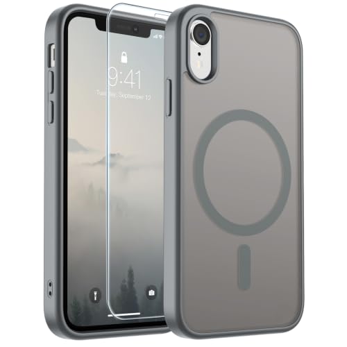 Image of SUPFINE Magnetic for iPhone XR Phone Case Gray | With Screen Protector, Translucent Matte, Compatible with MagSafe, Military Grade Drop Proof, Rugged Shockproof Protective