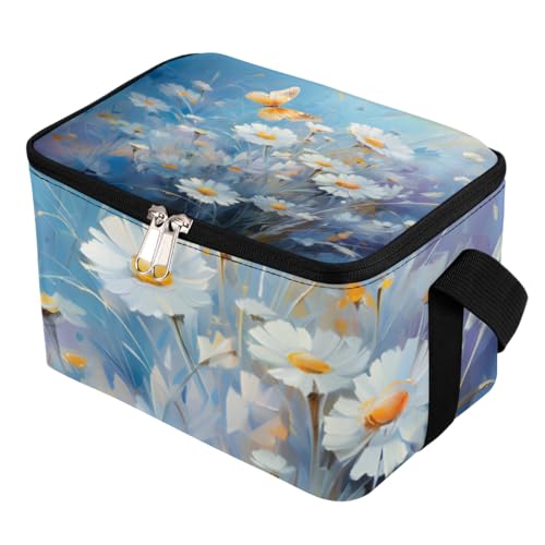 GzLeyigou Lunch Bags for Women Men 9 Cans,White Daisy Hot & Cold Food Delivery Bag Insulated Grocery Bag Insulated Lunch Box Butterfly Flower Cooler Bag for Office Work Picnic Beach