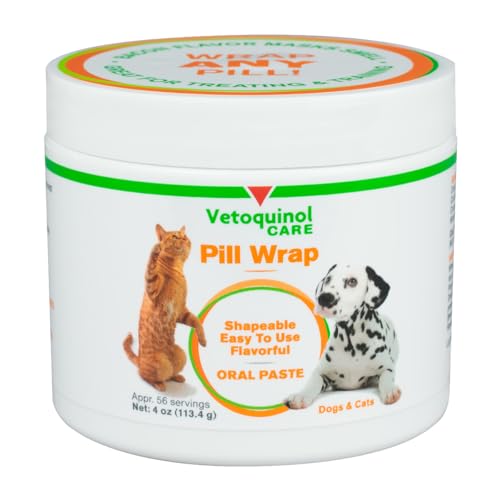 Vetoquinol Pill Wrap Treats for Dogs & Cats 4oz 56 servings Hides Any Size Shaped Pill Moist Flavorful & Shapeable Pill Pocket Paste Easy-to-Swallow Masking Pill Pouch for Training & Treats