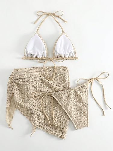 GORGLITTER Women's 3 Piece Swimsuits Halter Triangle String Bikini Set with Beach Skirt Swimwear Set2