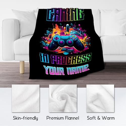 Boy Blanket - 50x60 Inches Custom Cool Gaming Throw for Boys, Girls - Black Soft Fuzzy Blankets for Bed, Couch & Travel