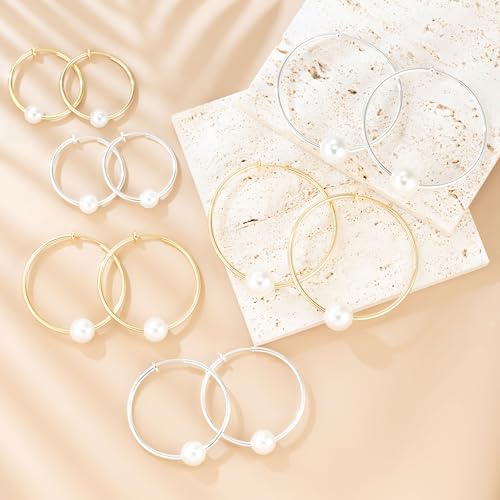 Aretes de aro clip con perla simulada 6 cm mujer miniatura 6