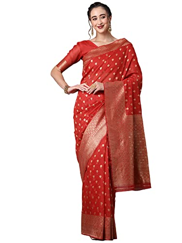 Image of AKHILAM Women's Kanjivaram Banarasi Silk Woven Design Saree With Unstitched Blouse Piece (Multicolored 2RANI20 Parent)