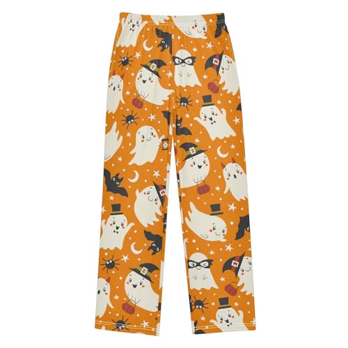 Boys' Pants Halloween Ghosts Bats Orange Long Bottoms Jogger Pants Elastic Waist Trousers with Pockets S-XL