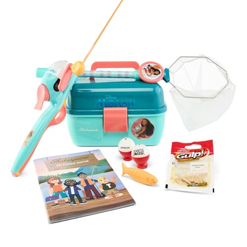 Shakespeare Disney Moana Kids Fishing Set, 2’6” Kids Fishing Rod and Reel Combo, Comes with Net and Tackle Box, Complete Kit with Bobbers and Bait