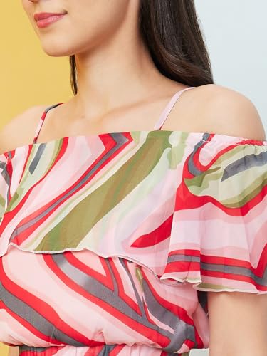 Image of Globus Women Pink Printed Co-Ord with Strappy Off-Shoulder Top & Skirt-3640697001