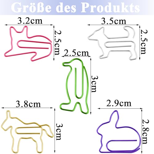 luckaide Büroklammern Bunt Motiv 50 Stück Büroklammern Metall Tiere Cartoon Design Büroklammer Groß für Büro Klassenzimmer Aktenklammer Dokumente Foto Lesezeichen