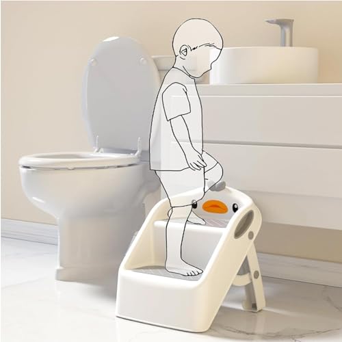 مقعد قابل للطي للاطفال الصغار من يو هوم، للمطبخ والحمام وحوض المرحاض، مقعد تدريب على استخدام النونية، ارتفاع مزدوج 11 انش، مقعد بلاستيكي مساعد للمطبخ مع مقابض، مقعد قدم للحضانة (ابيض 1)