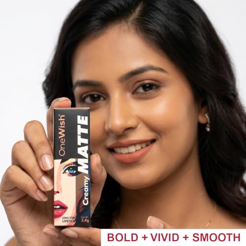 Image of One Wish Creamy Matte Lipstick Long Lasting for Women - Hot Pink Era Shade 01 | Full Coverage | Creamy Formula | Vitamin E, Almond Oil & Shea Butter for Moisturising Lip | 8 Hrs Lasting | Smooth Finish | 3.8 gm