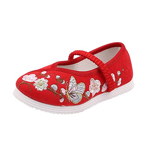 Little Girl Mary Jane Dance Shoe Ballet Sport Shoes Beijing Cloth Shoe Chinese Traditional Floral Butterfly Embroidery Shoe Princess Dress Flats Shoes