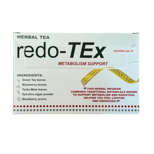 RedoTex Herbal Tea Naturally Energizing Blend with Green Tea Spirulina Algae Powder Yerba Mate & Blackberry 30 Tea Bags