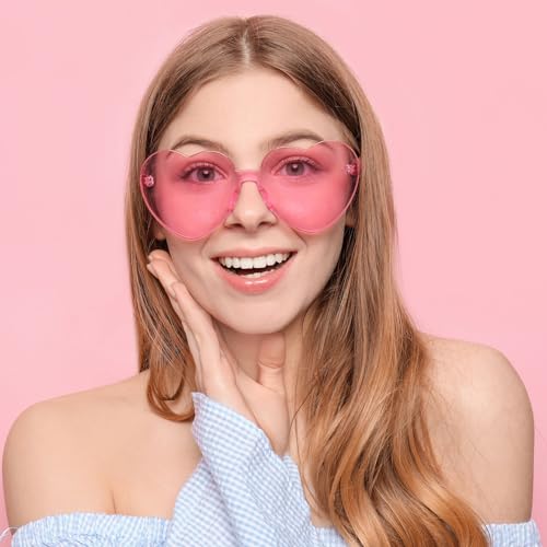 Pibupibu 12 Pack Heart Shaped Sunglasses for Women Colorful Rimless Sunglasses Transparent Bachelorette Party Favors2