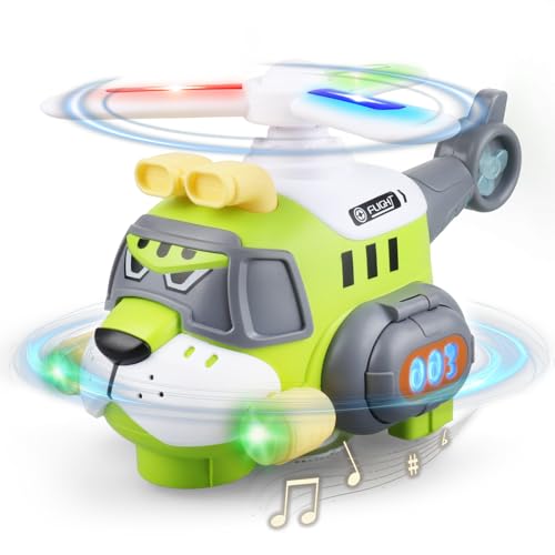 victob Helicopter Toy with Flashing Lights & Sounds Bump & Go Action Airplane Toy 360 Rotation Toy Helicopter for Kids Ages 38 Christmas Birthday Gifts for Boys Girls 4 5 6 7 Years Old Green