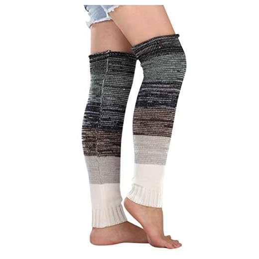 UnoSheng Manta eléctrica con calentador de pies Moda Mujeres Botas de invierno Calentadores de pierna Calentadores de piernas de punto Gradiente de Color Botas Calcetines Rodilla Alta Pie Calentadores