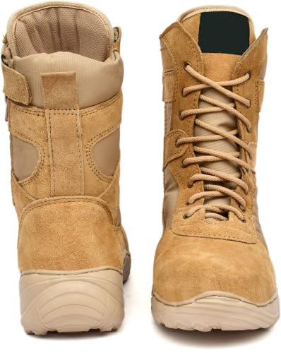 Image of Men's Genuine Leather Military Tactical Boots | High Ankle Army Commando Long Boots with Side Zip | Lightweight Trekking, Hiking & Outdoor Boots