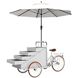 zmwlzmdp Tricycle Food Cart, Pedal Powered Food Cart, Mobile Tricycle Vending Wagon with Umbrella, Food Vending Kiosk with Open Body Type 4-Layer Display Rack, for Street, Park,Light Gray