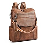 Shrrie Laptop Backpack for Women 15.6 inch,Travel Leather Backpack Purse Nurse Teacher Carry on Backpack,Professional Water-Resistant College Business Work Casual Daypack,Two-toned Brown