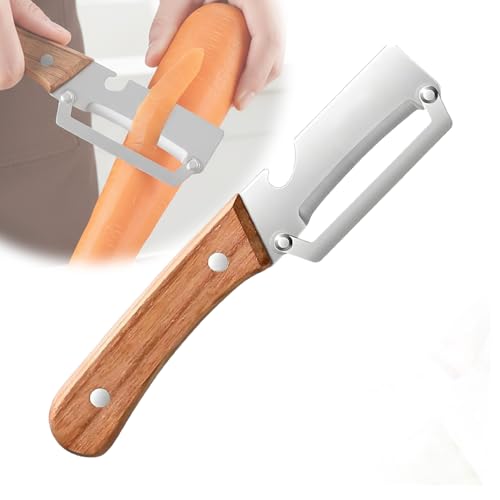 Sakerplus Multifunctional Vegetable Peeler,Multi Functional Premium Vegetable Peeler With Wooden Handle And Bottle Opener,Stainless Steel Blade Kitchen Tool (1)