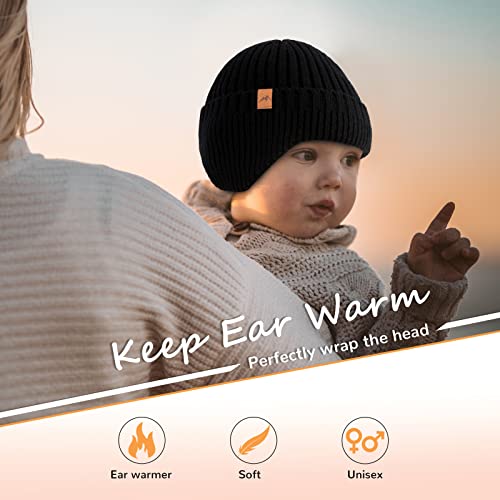 Poximi Baby Boy Winter Hat Toddler Warm Beanie Girl Knit Hats With Earflap Kid Cute Earmuffs (Black, 3-8Years) #TOP4